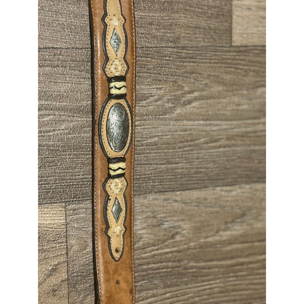 Vintage Nocona Men's Leather Western Belt Size 34 Silver Concho Monogram BVS